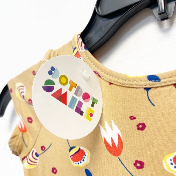 Dot Dot Smile Girl's Brown Floral Tan Short Cap Sleeve Dress Size 3/4 - Picture 2 of 4